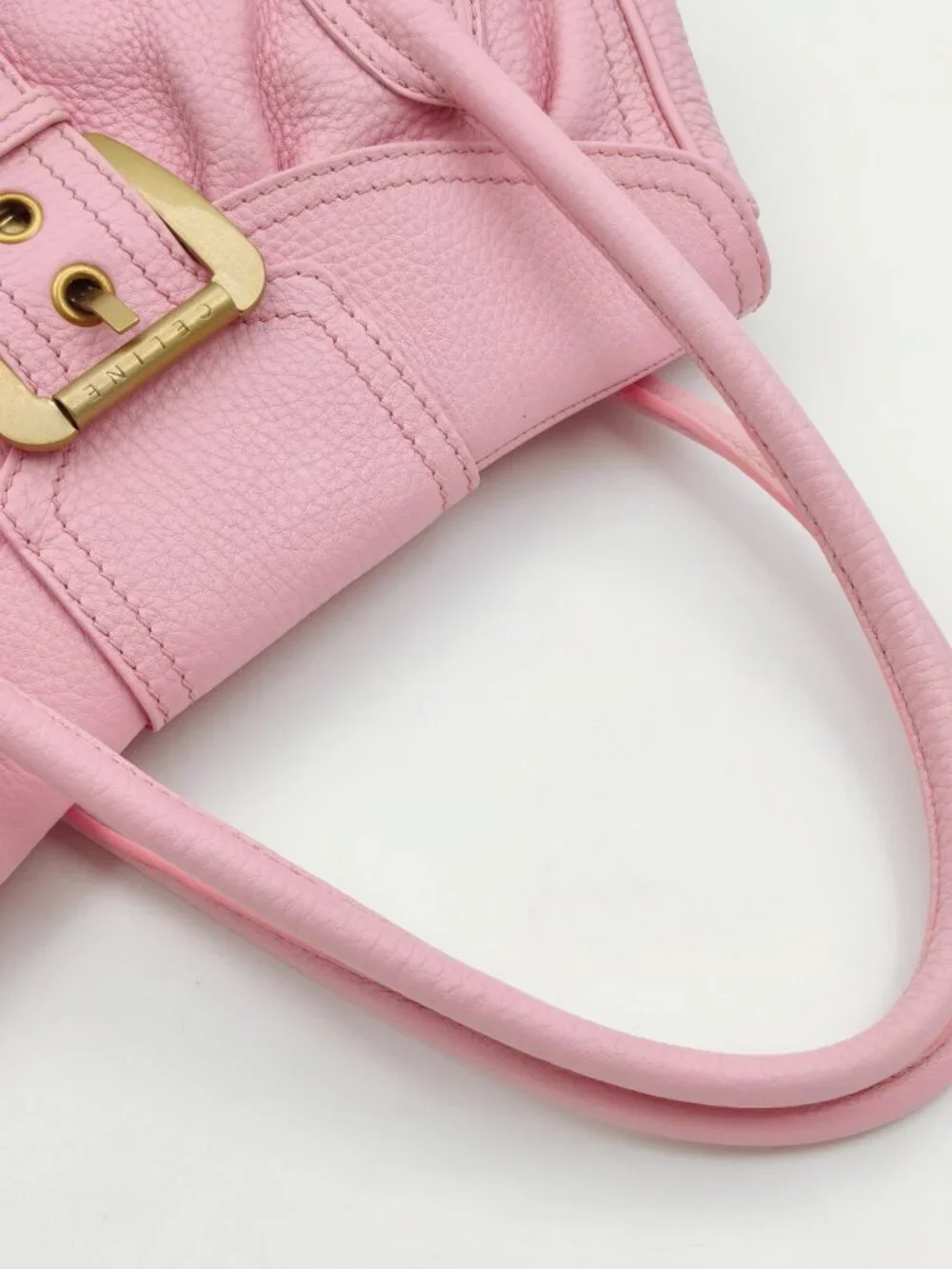 Celine Vintage Pink Leather Shoulder Bag Gold Hardware Buckle Handbag